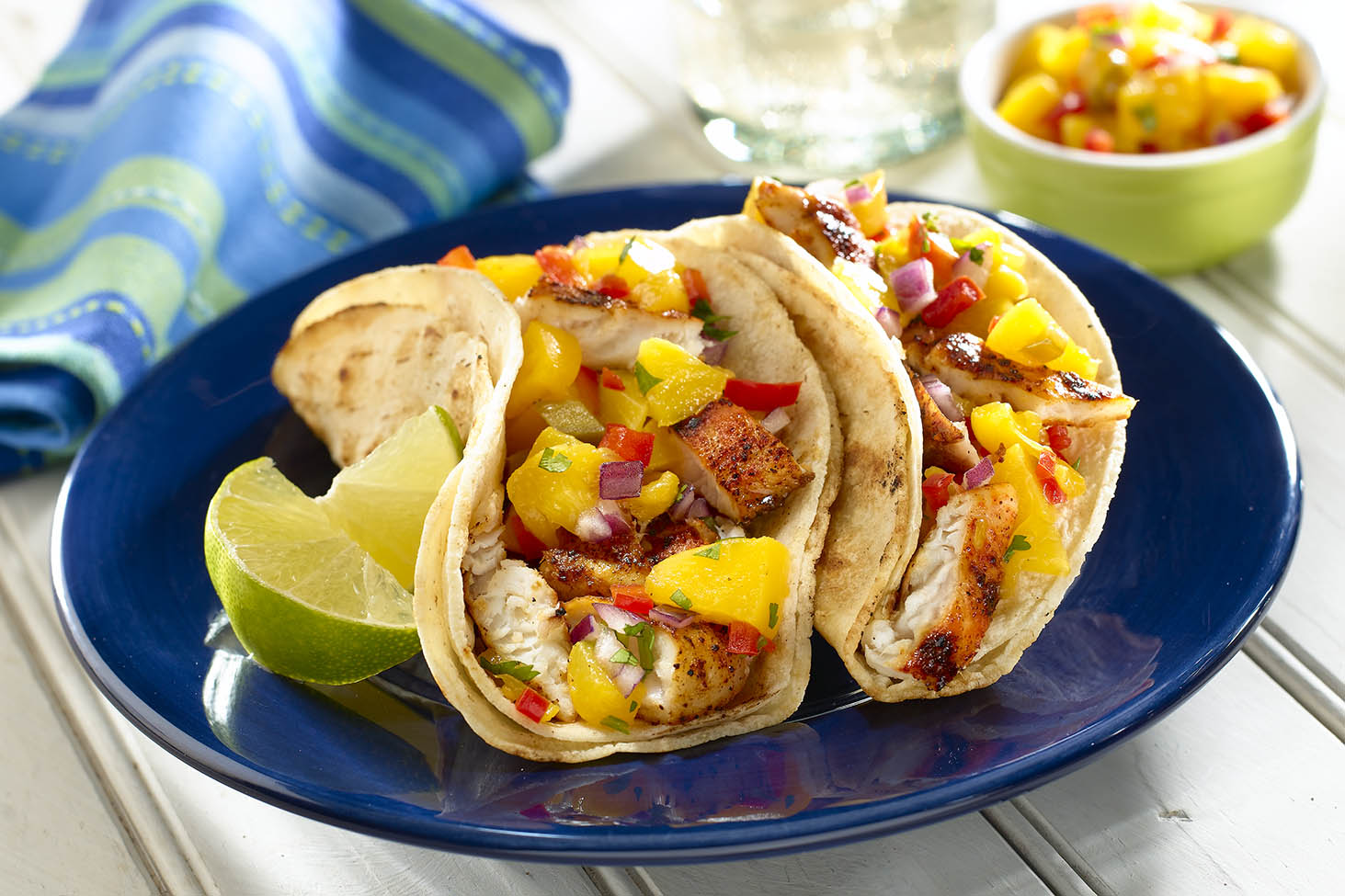 MyPlate Grilled Fish Tacos with Peach Salsa 